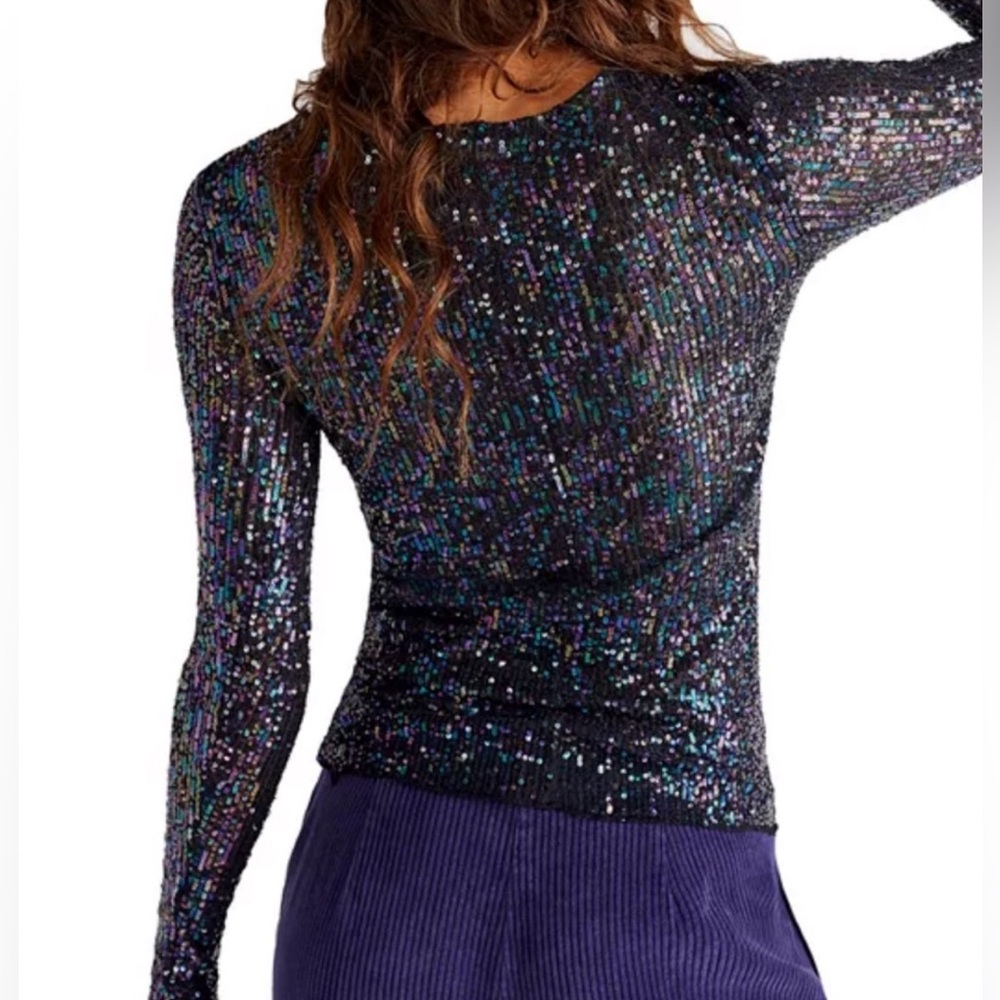 Free People Multicolor Sequin Long Sleeve Top